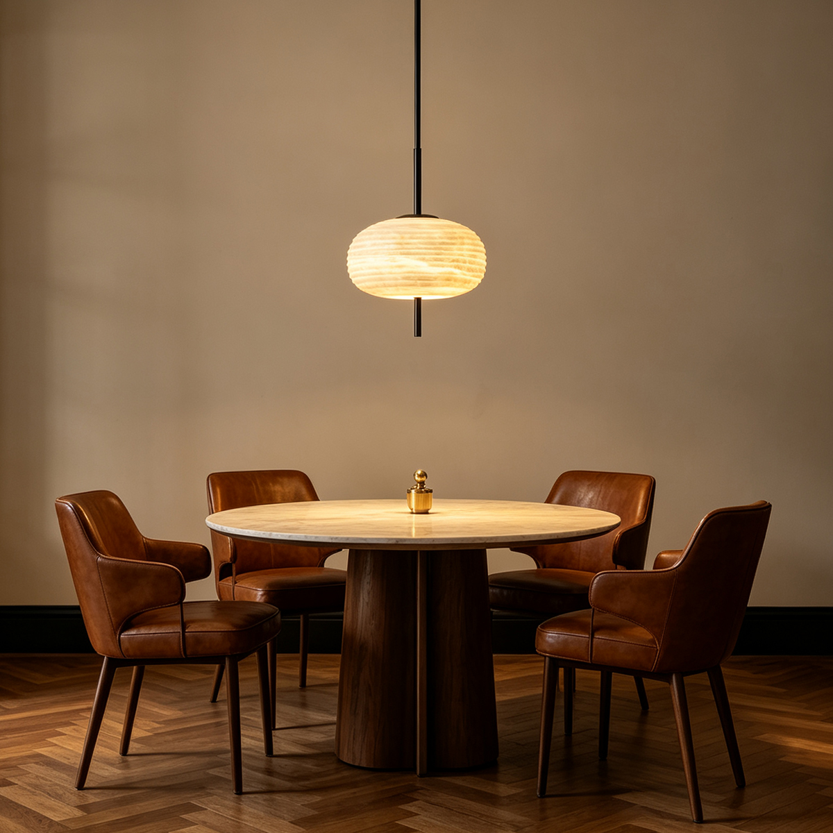 Casailighting Ribbed Alabaster & Brass Pendant Light