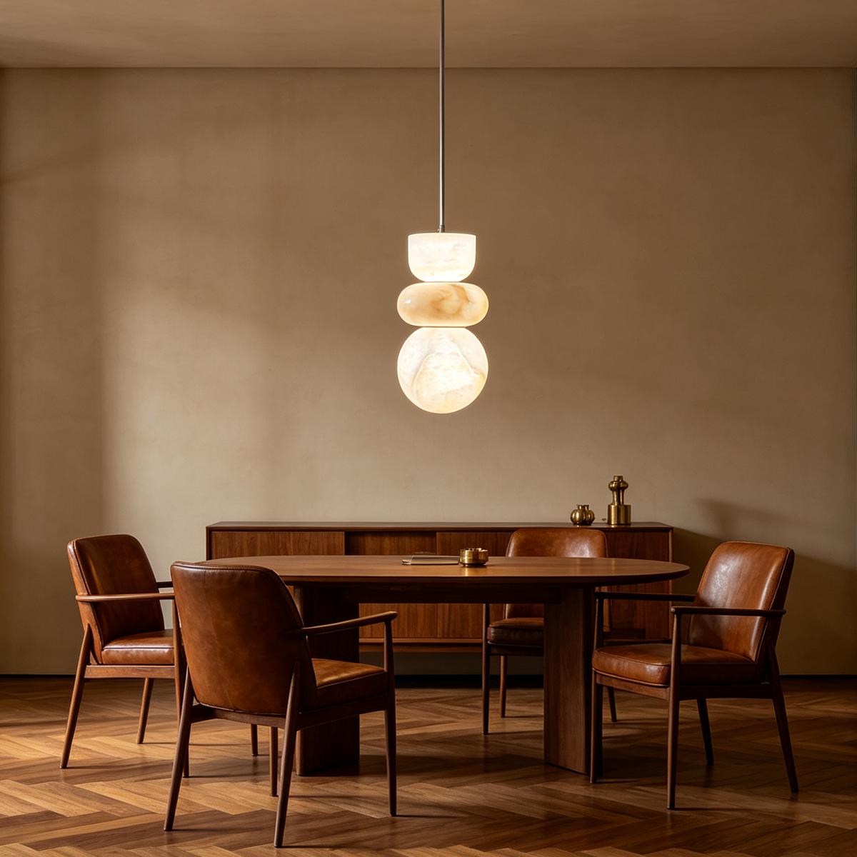 Casailighting 「Stacked Stones」Triple Tier Alabaster & Brass Pendant Light