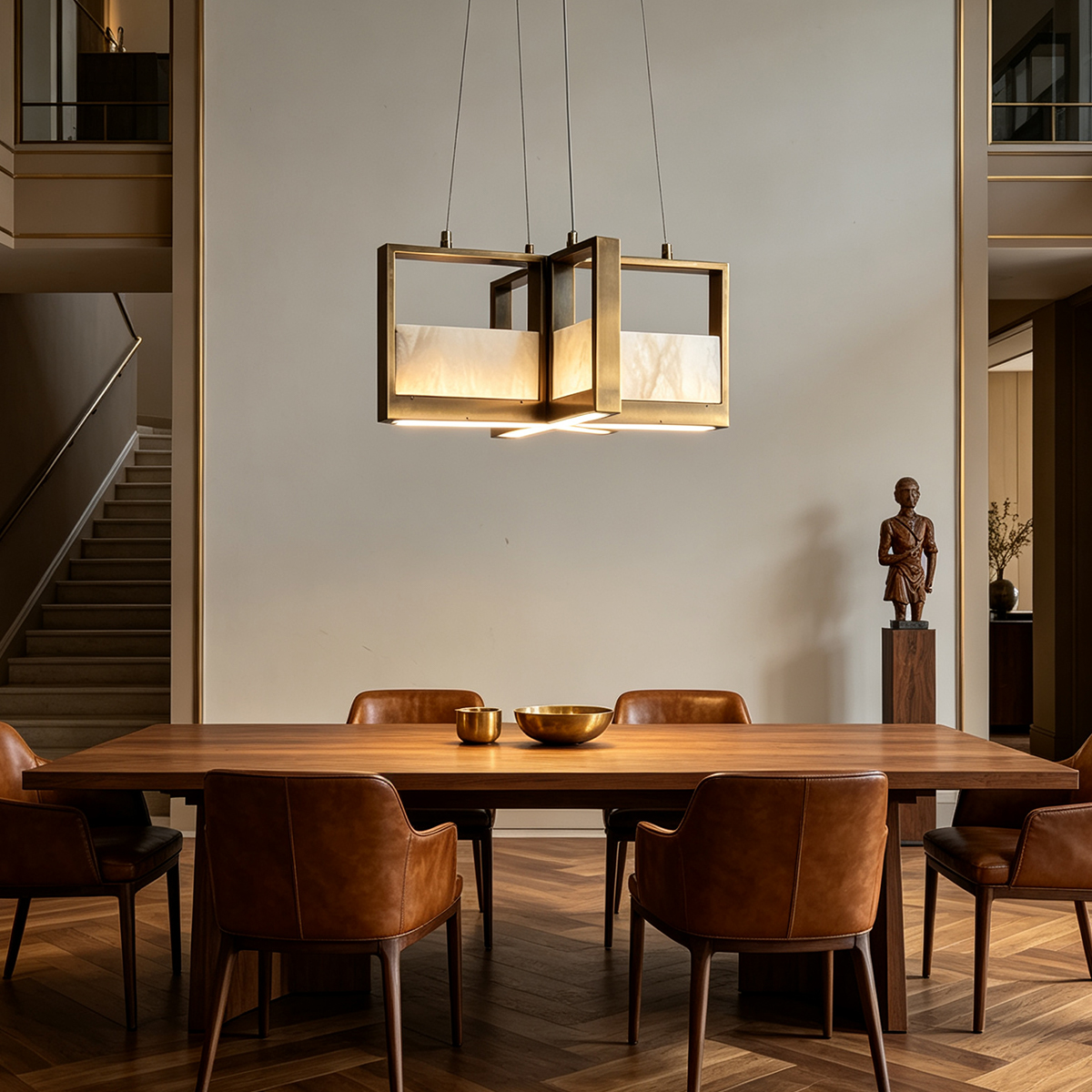Casailighting  Dual Cube Alabaster & Brass Chandelier