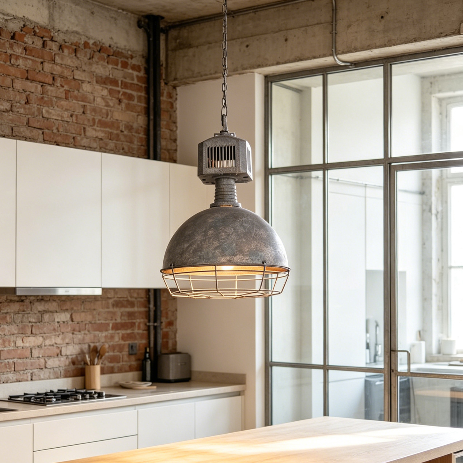 Caged Industrial Metal Pendant Light