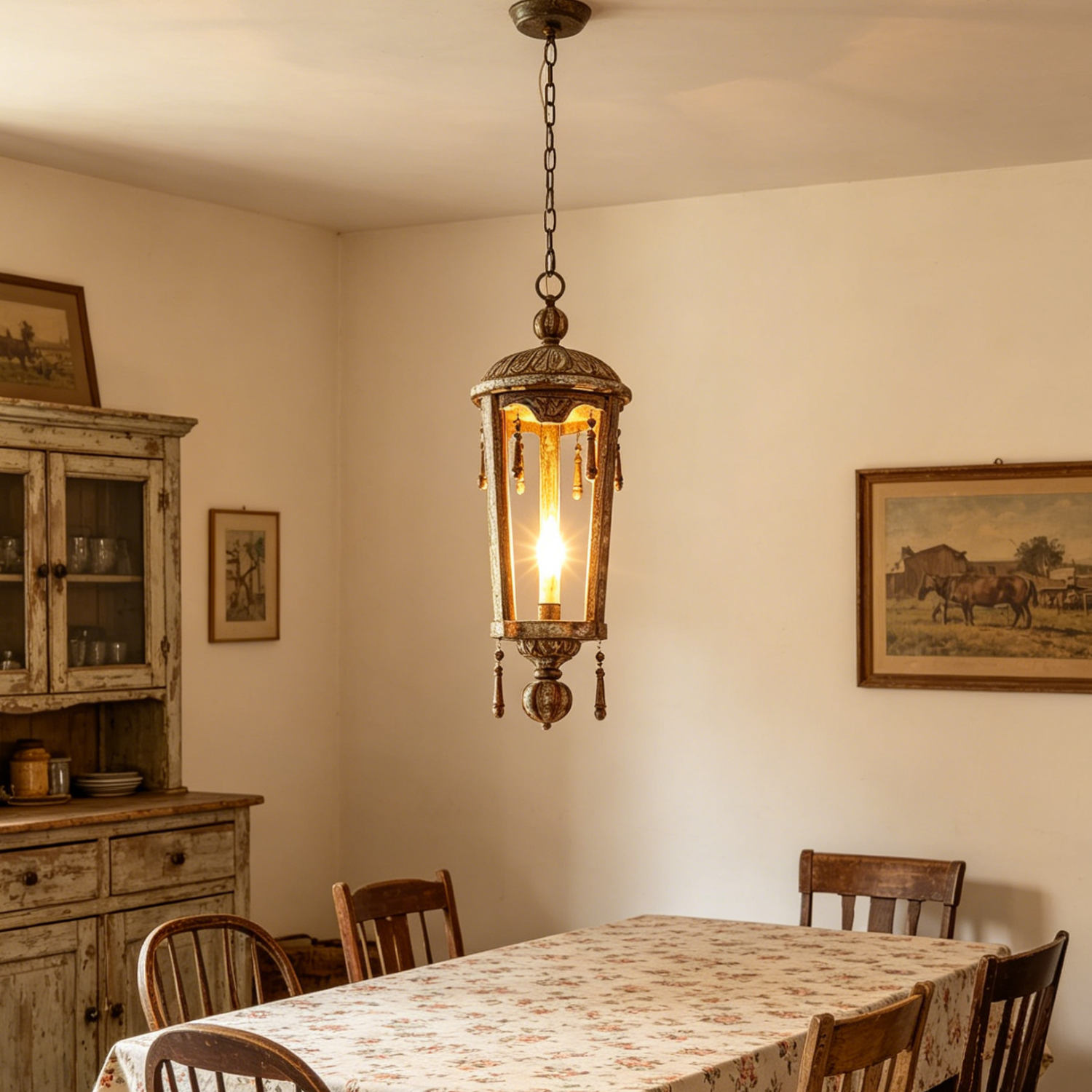French Woodcarving Lantern Pendant Lamp