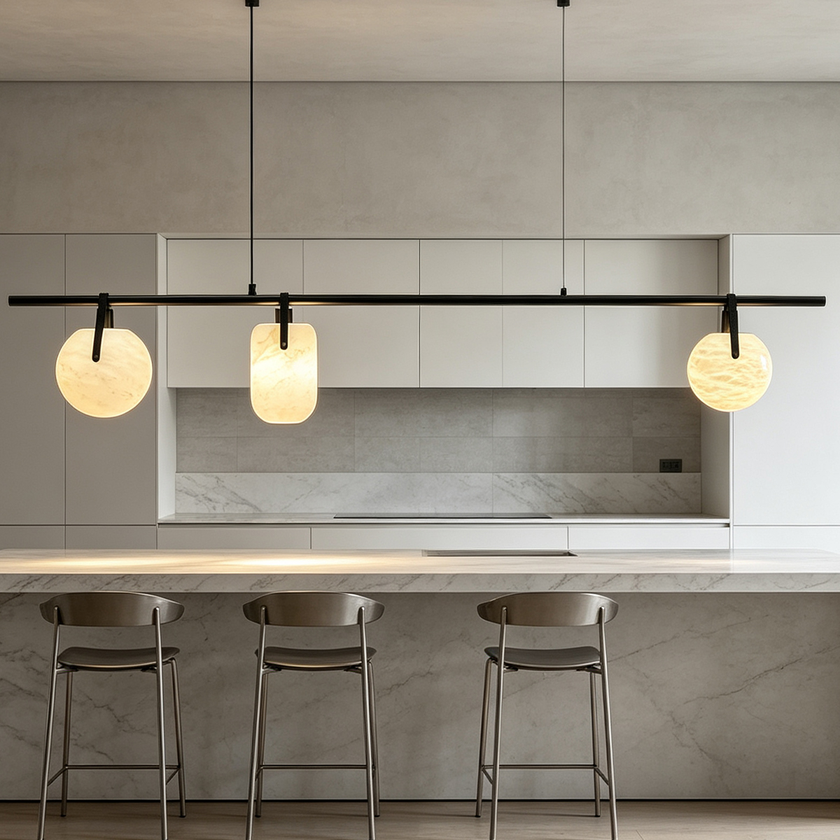 Casailighting 3-Light Mixed Shape Alabaster & Brass Linear Pendant