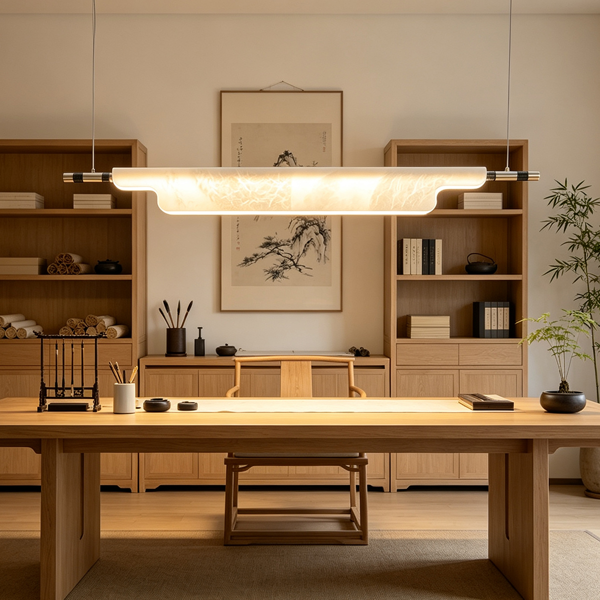 Casailighting Linear Alabaster & Brass Pendant Light