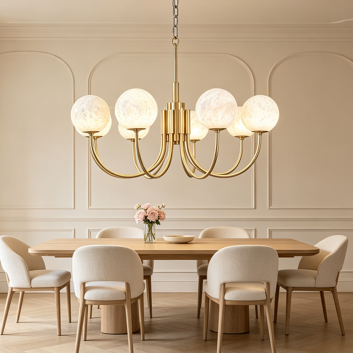 Casailighting 8-Light Alabaster Globe & Brass Chandelier