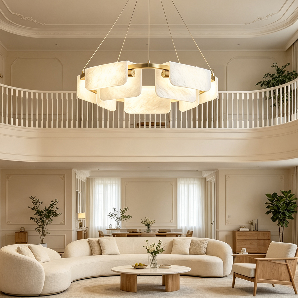 Casailighting Modern Geometric Alabaster & Brass Chandelier