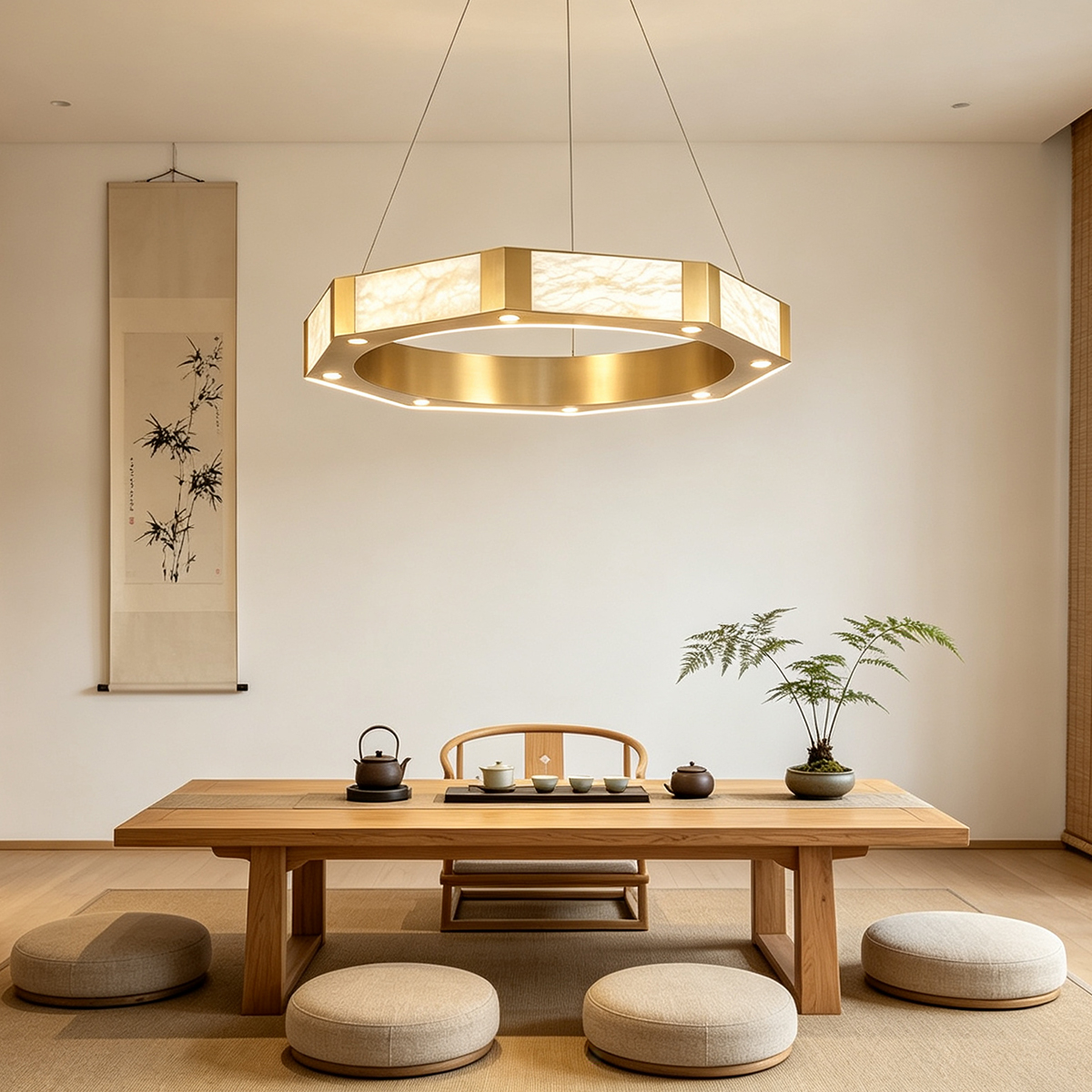 Casailighting Hexagonal Alabaster & Brass LED Chandelier