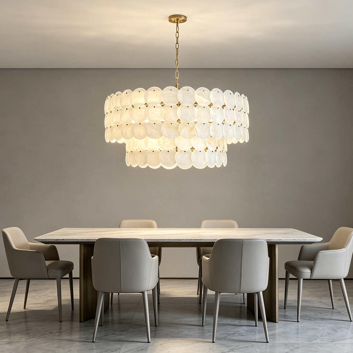Casailighting Tiered Circular Alabaster & Brass Chandelier