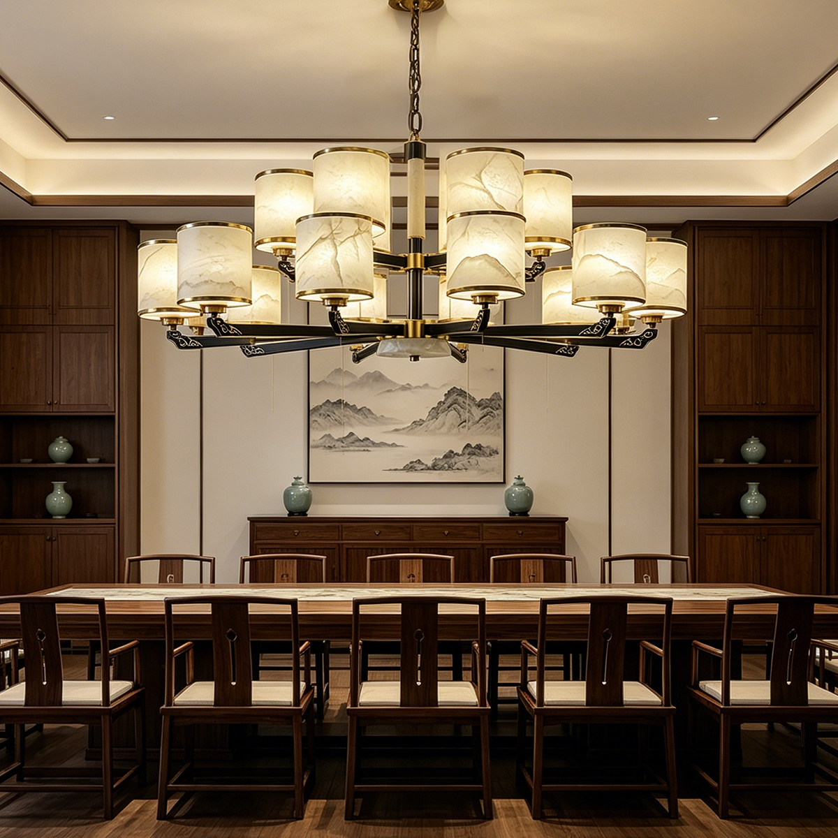 Casailighting Grand Multi-Light Alabaster & Brass Chandelier