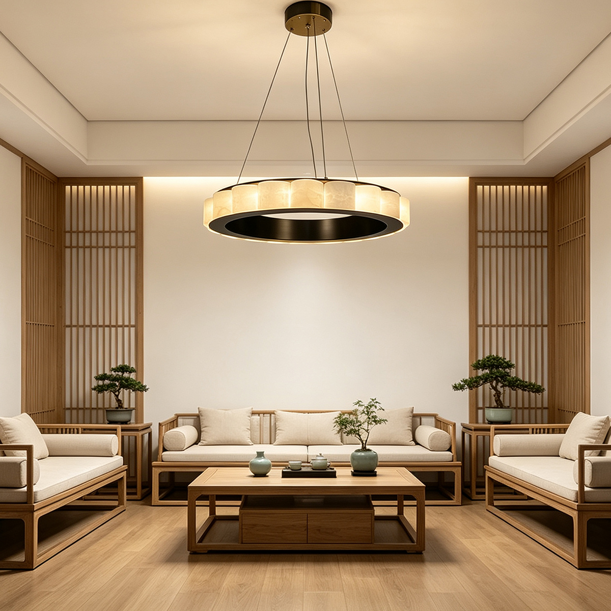 Casailighting Circular Alabaster & Brass LED Chandelier