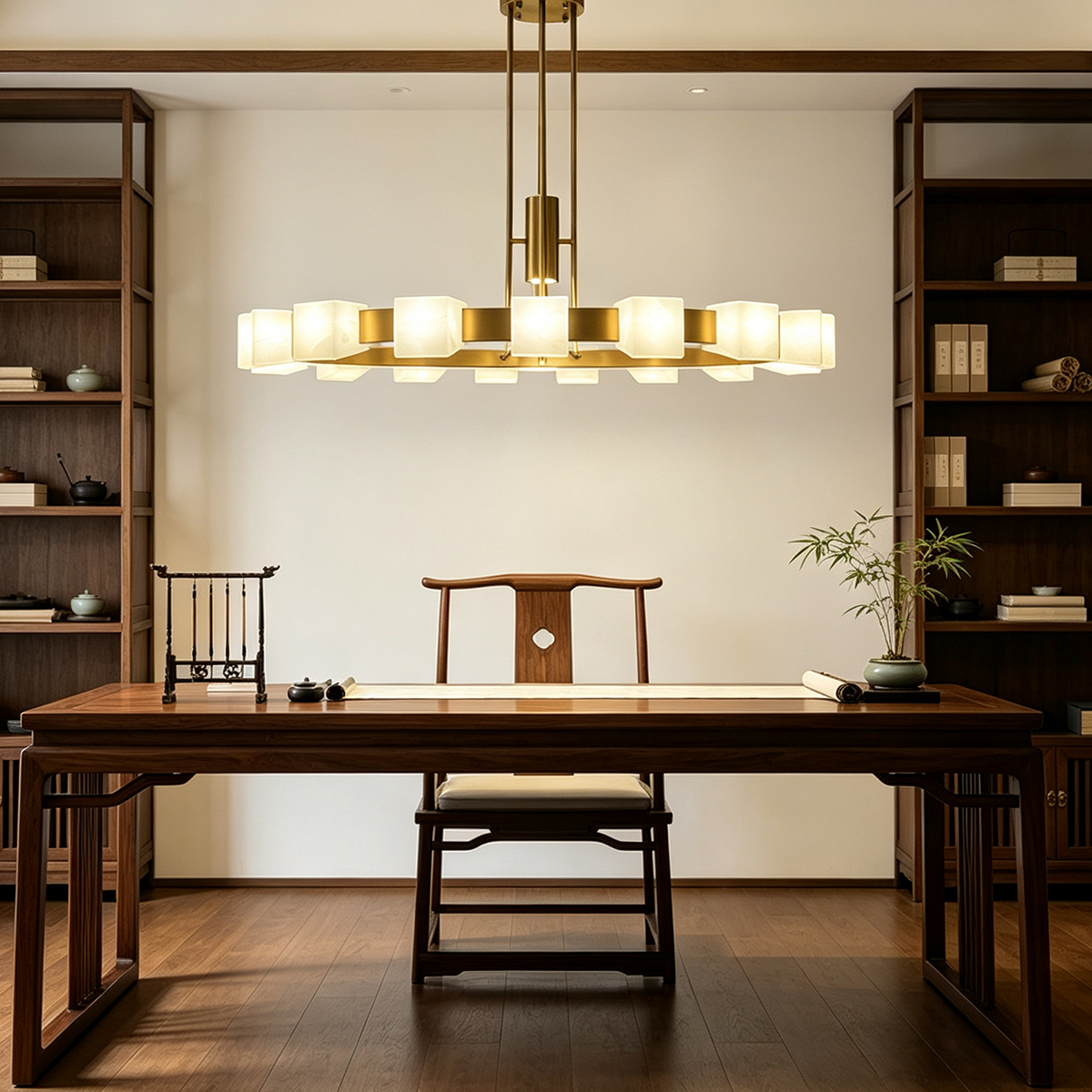 Casailighting Tiered Polygonal Alabaster & Brass Chandelier