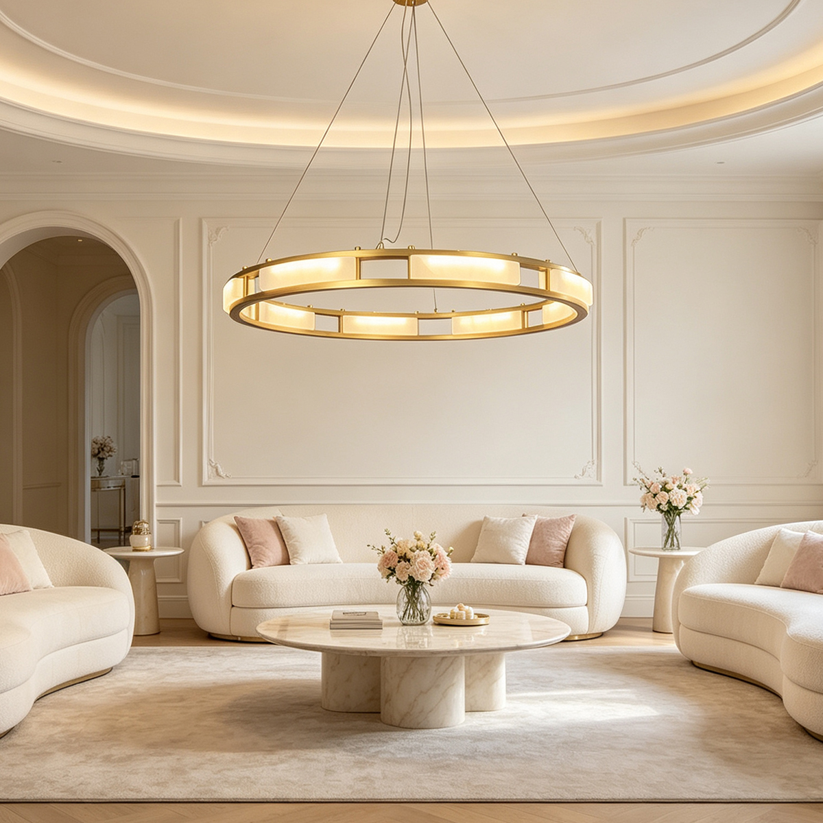 Casailighting Circular Alabaster & Polished Brass Chandelier