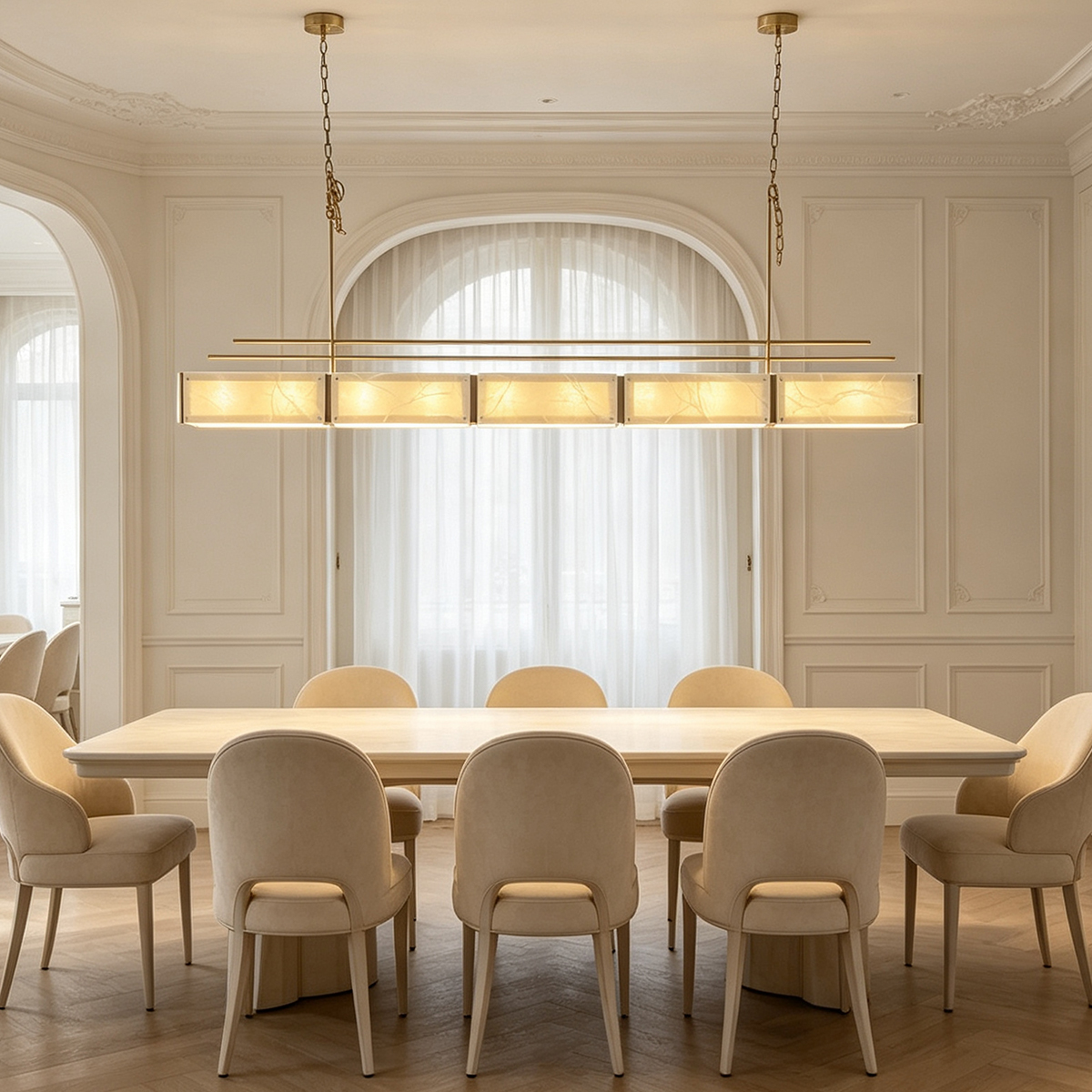 Casailighting Linear Alabaster & Brass Modular Chandelier