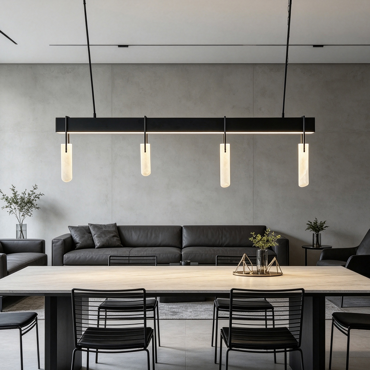 Casailighting Linear Alabaster & Blackened Brass Chandelier