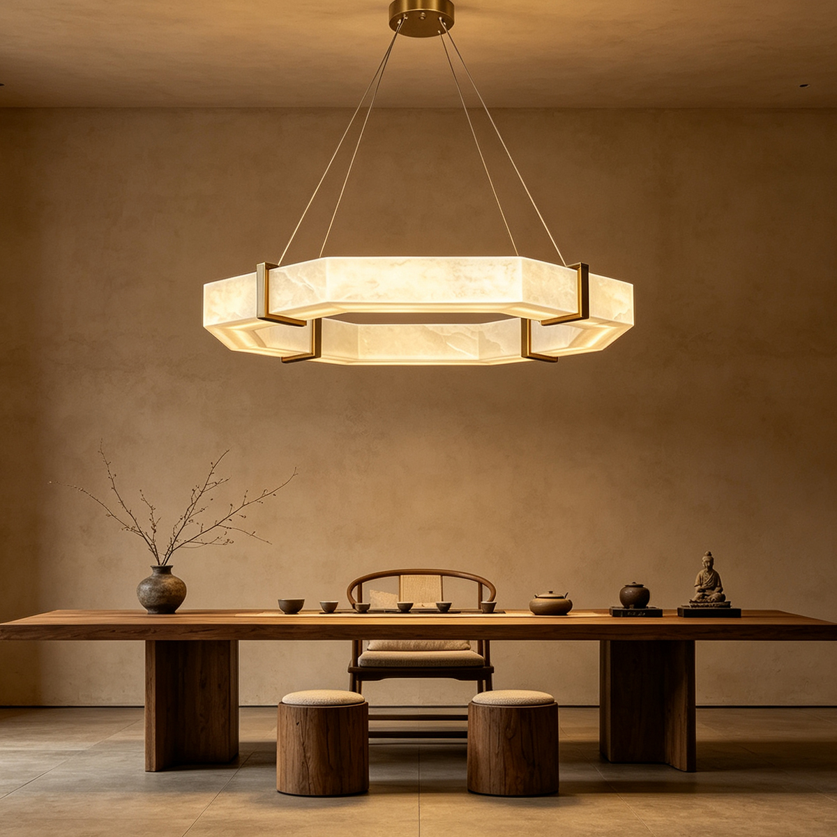 Casailighting Hexagonal Alabaster & Brass LED Chandelier