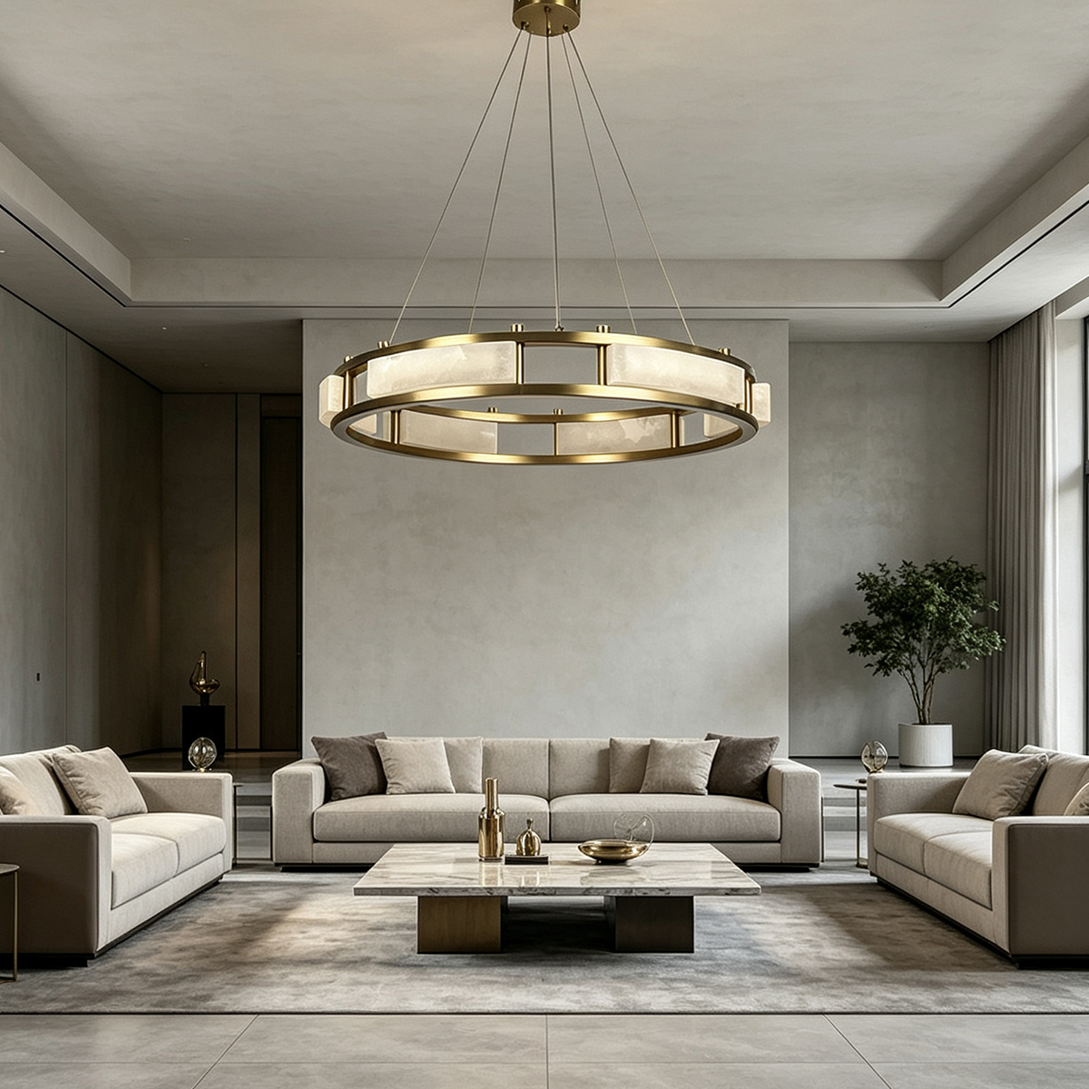 Casailighting Circular Alabaster & Polished Brass Chandelier