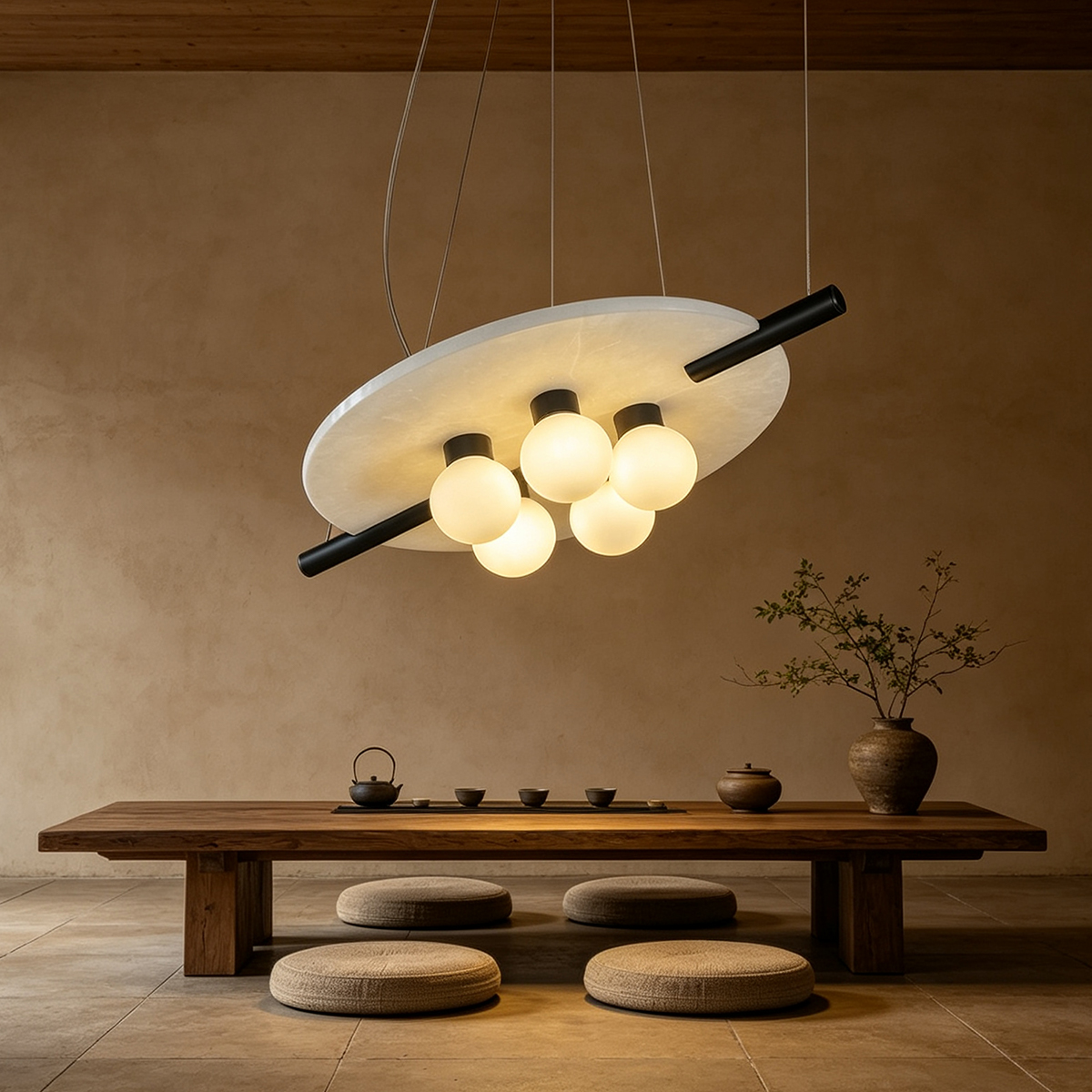 Casailighting Alabaster & Black Brass Multi-Globe Pendant Light