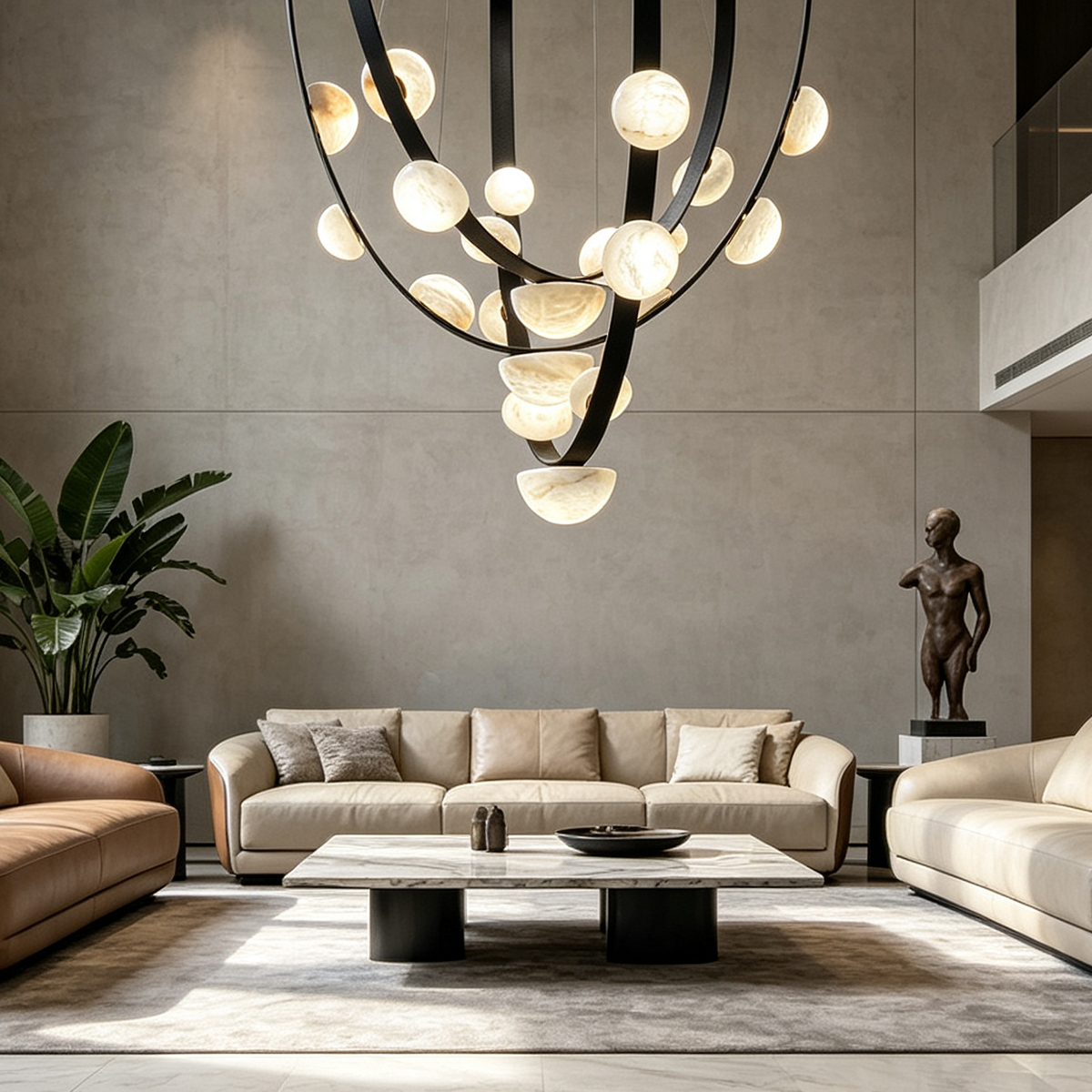 Casailighting Alabaster Droplet Leather Strap Chandelier