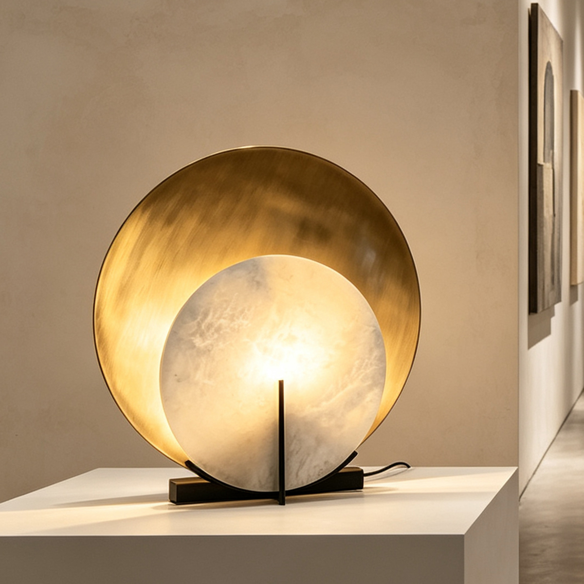 Casailighting Orbital Alabaster Table Lamp | Black & Brass Organic Sculpture