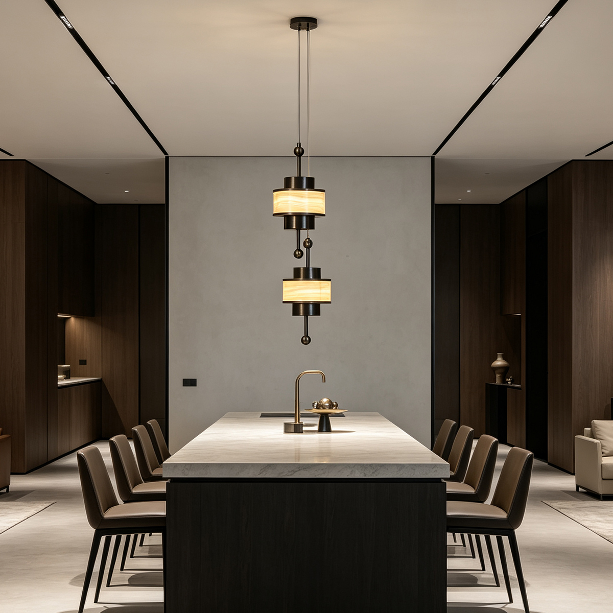 Casailighting Stacked Alabaster Cylinder & Brass Pendant Light