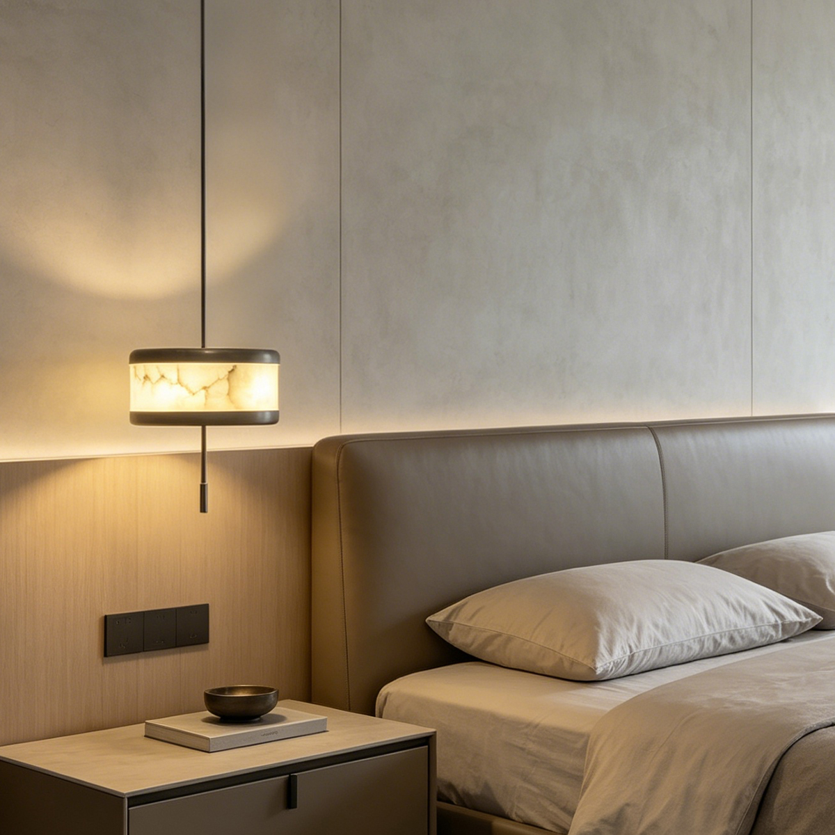 Casailighting Modern Cylinder Alabaster & Brass Pendant Light