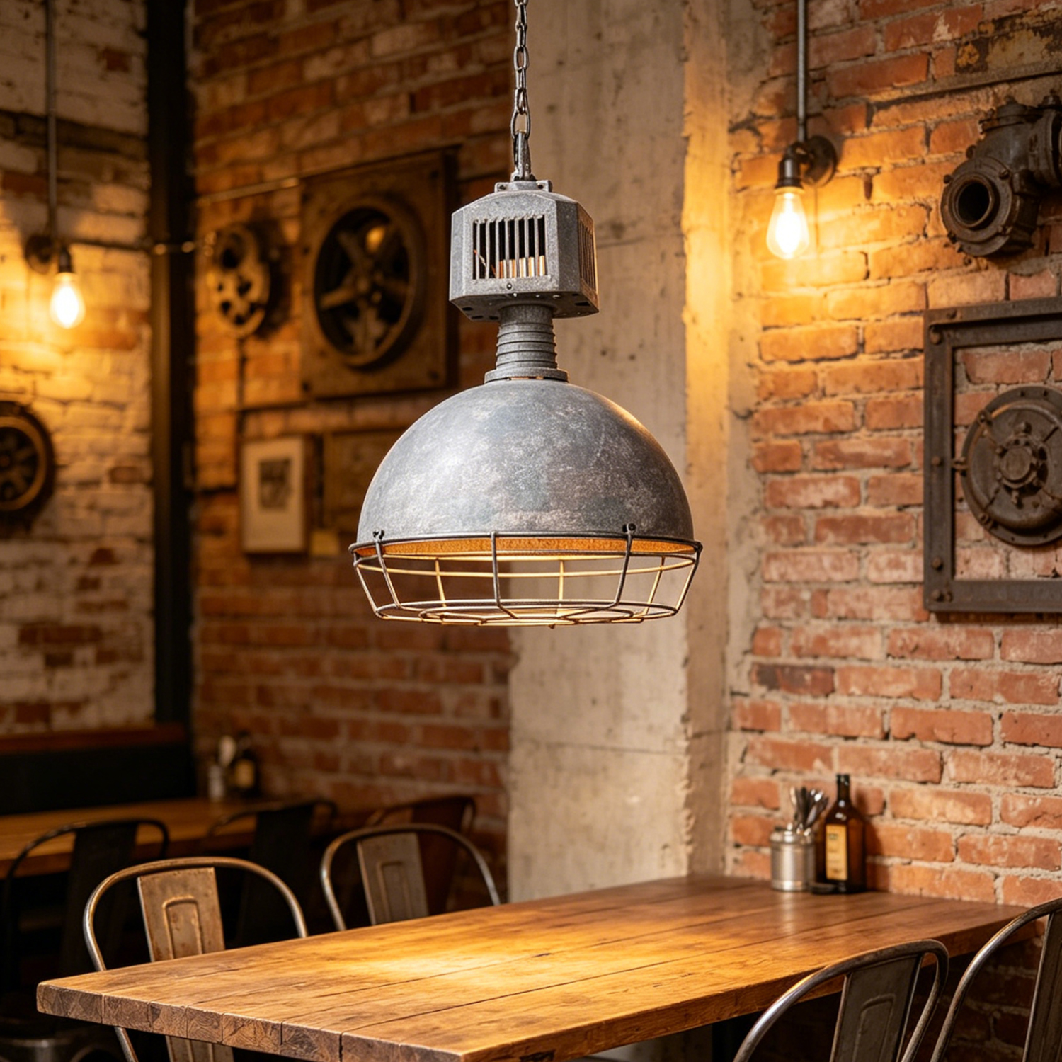 Caged Industrial Metal Pendant Light