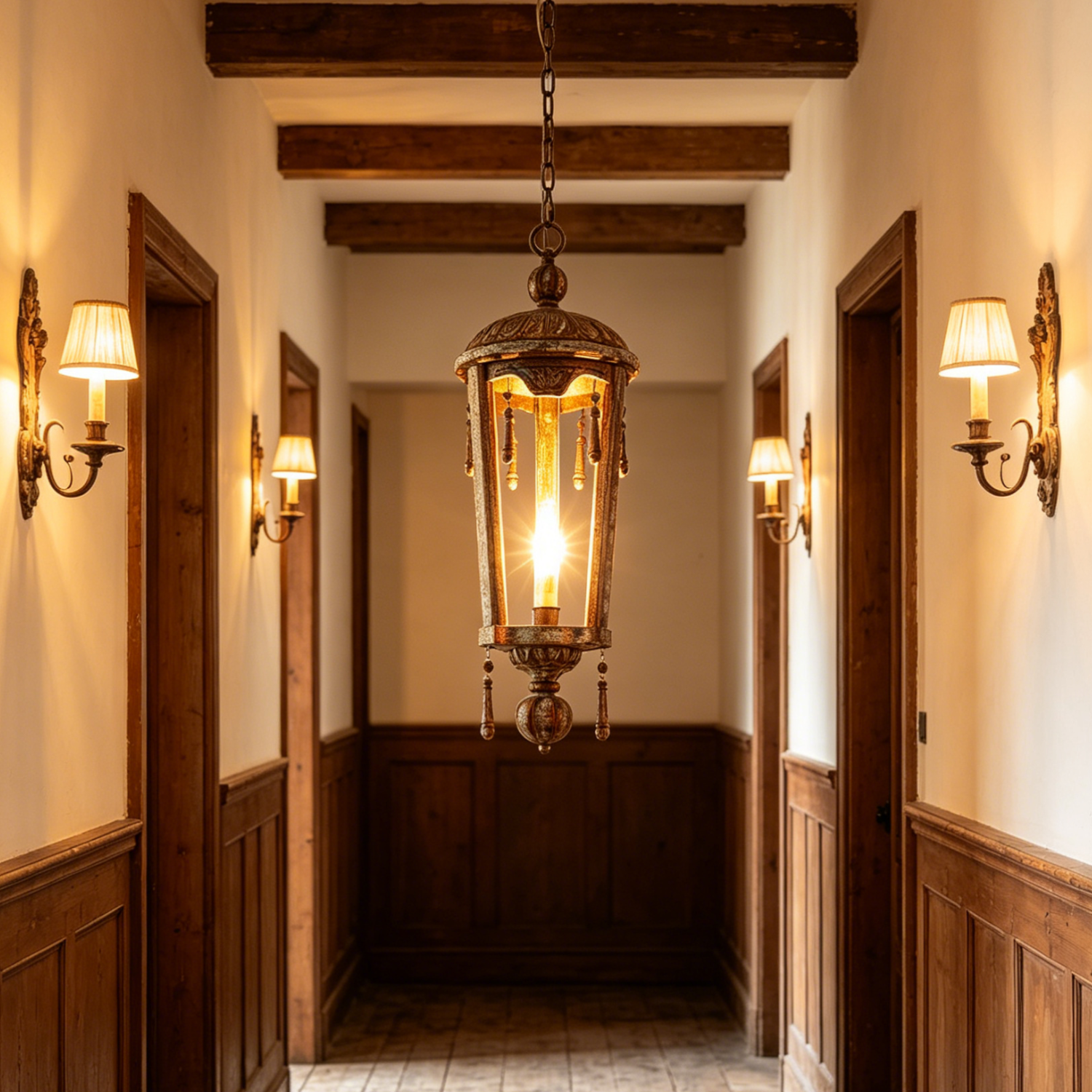 French Woodcarving Lantern Pendant Lamp