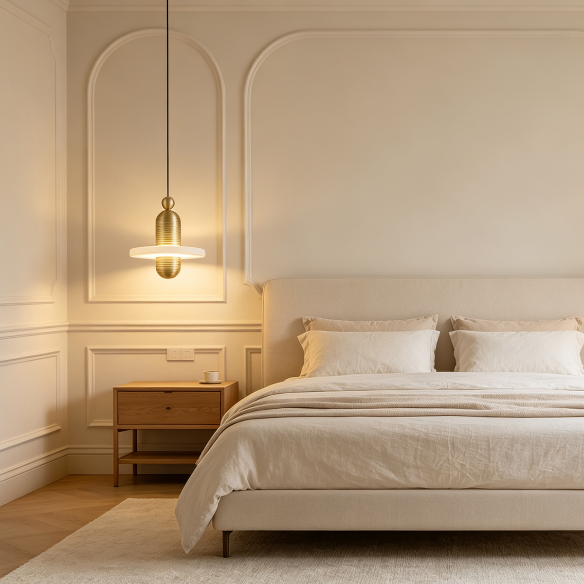 Casailighting “Orbit Disc” Alabaster & Brushed Aluminum Pendant Light