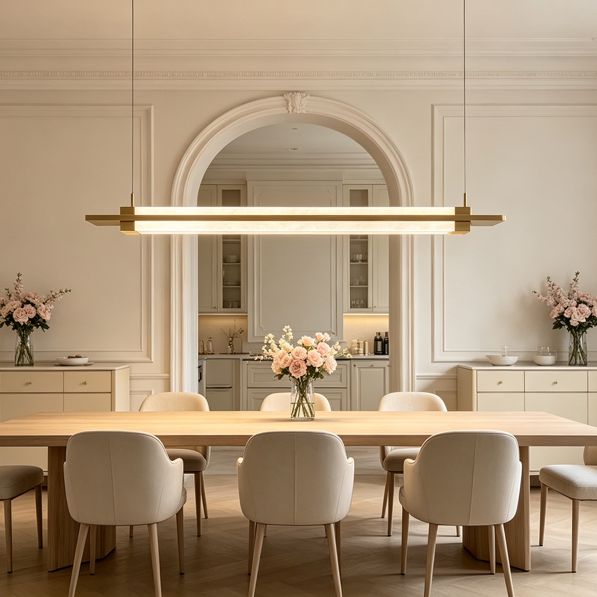 Casailighting Double-Layer Linear Alabaster & Brass Pendant Light