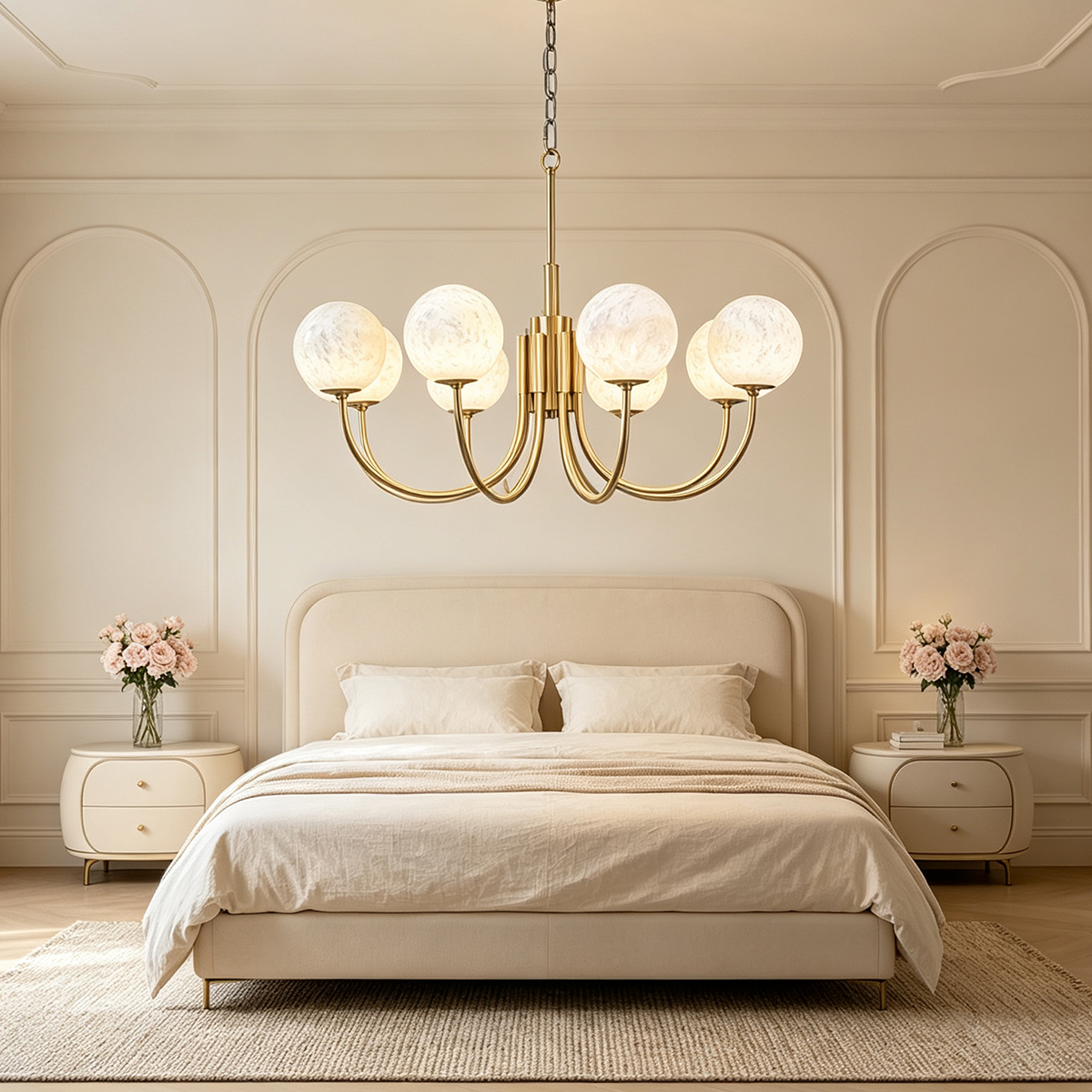 Casailighting 8-Light Alabaster Globe & Brass Chandelier
