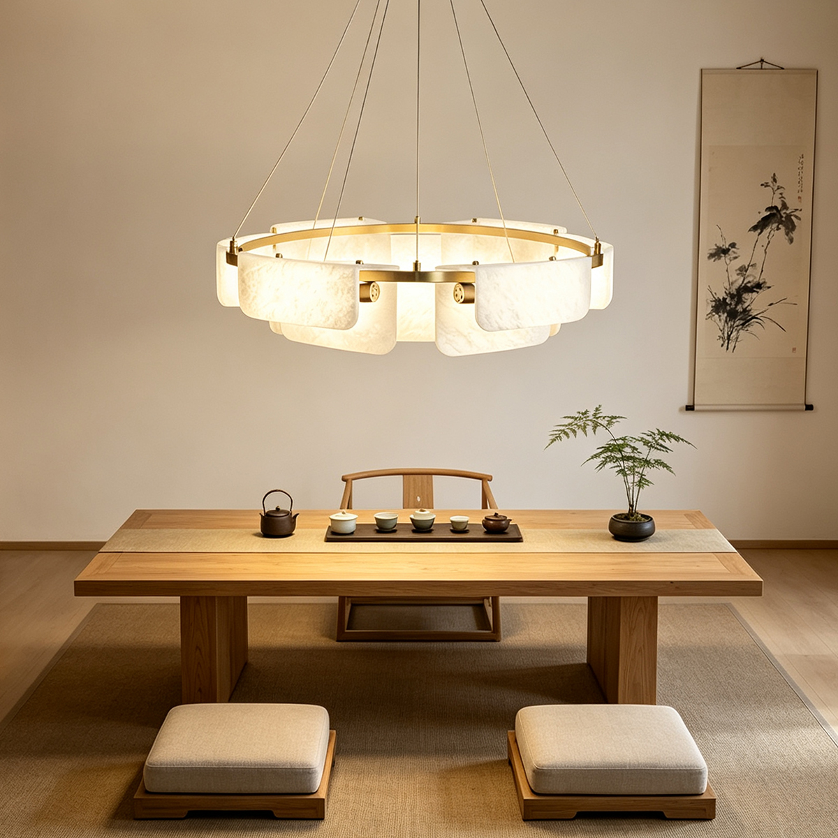 Casailighting Modern Geometric Alabaster & Brass Chandelier