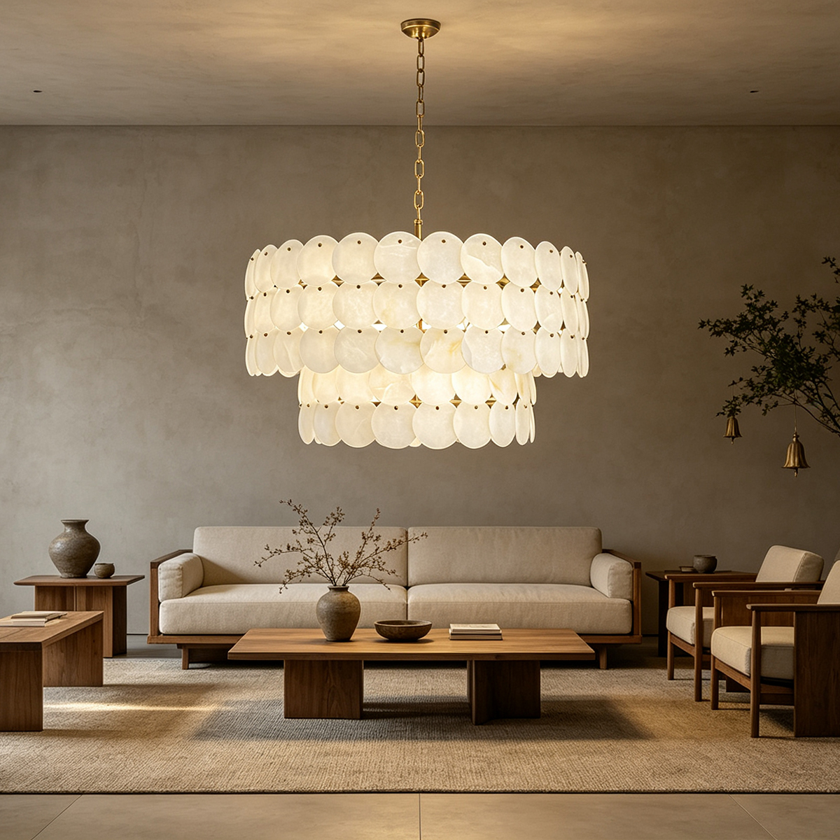Casailighting Tiered Circular Alabaster & Brass Chandelier