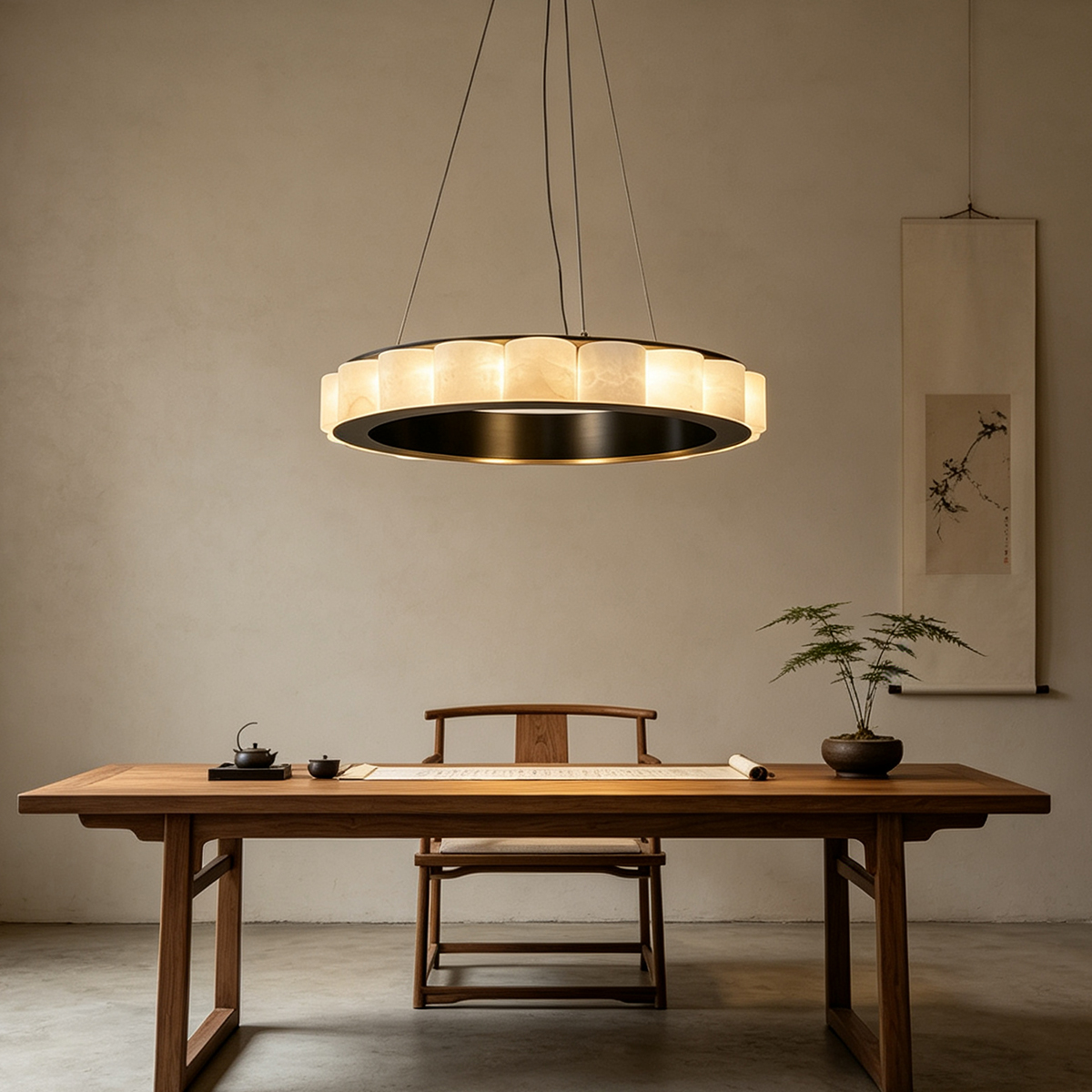Casailighting Circular Alabaster & Brass LED Chandelier
