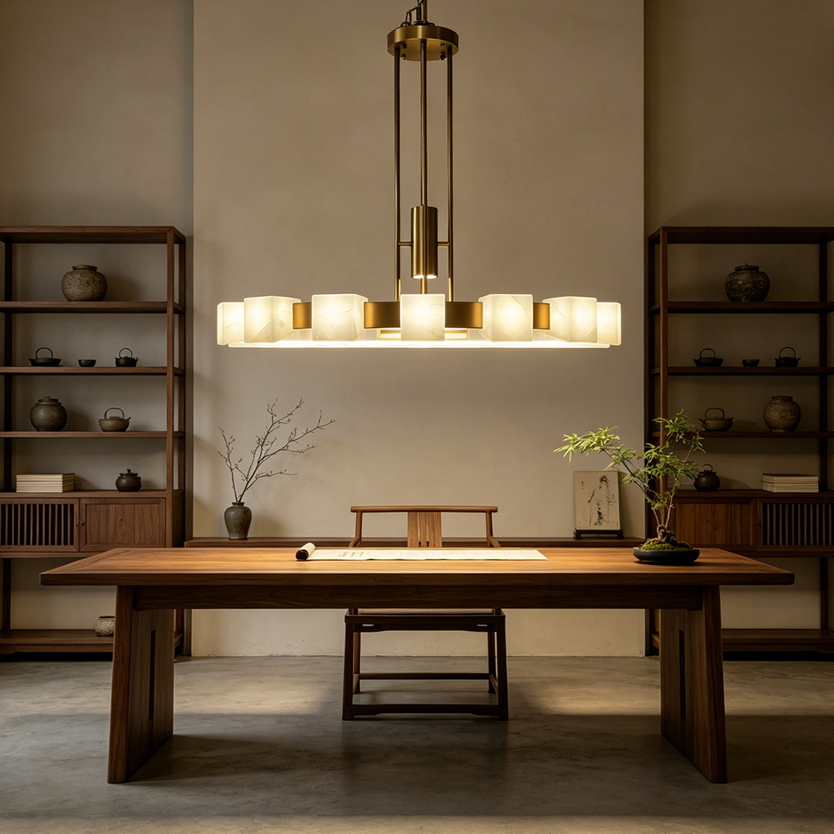 Casailighting Tiered Polygonal Alabaster & Brass Chandelier