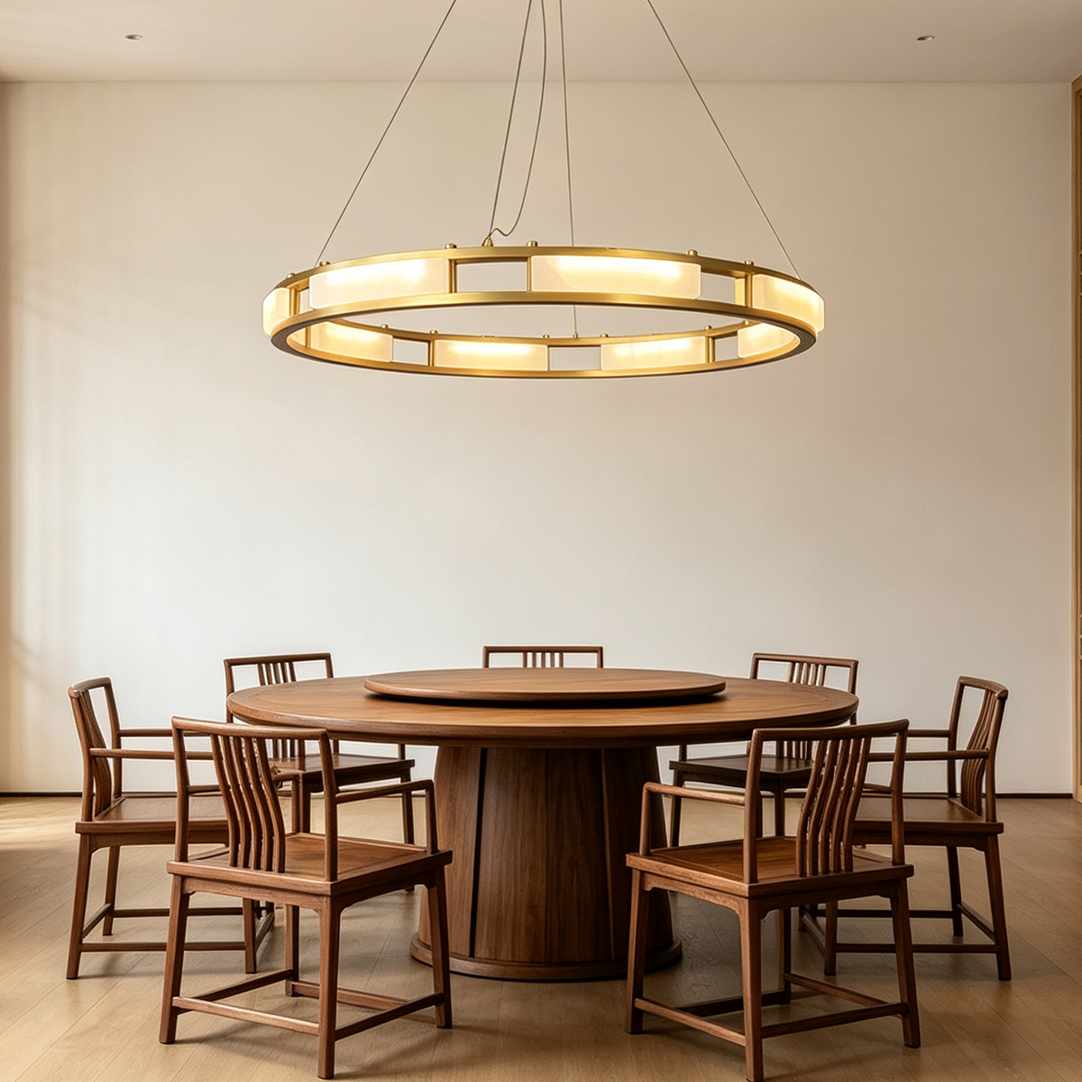 Casailighting Circular Alabaster & Polished Brass Chandelier