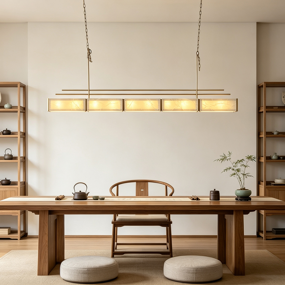 Casailighting Linear Alabaster & Brass Modular Chandelier