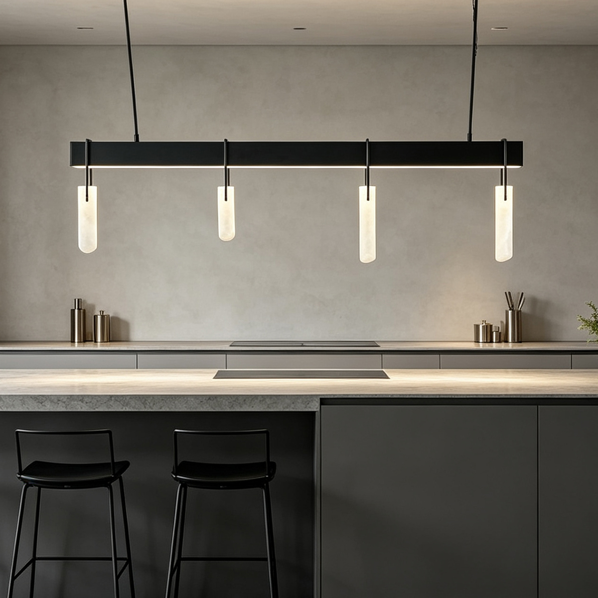 Casailighting Linear Alabaster & Blackened Brass Chandelier