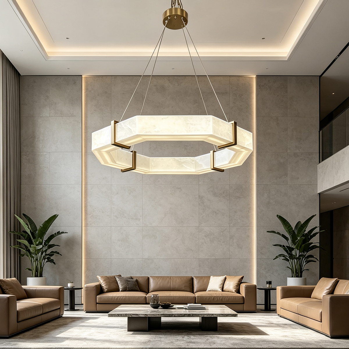 Casailighting Hexagonal Alabaster & Brass LED Chandelier