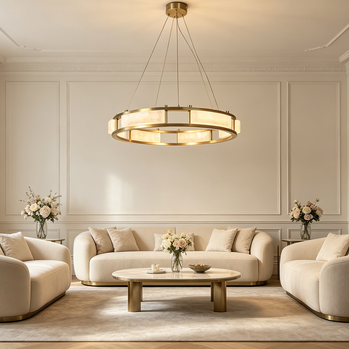 Casailighting Circular Alabaster & Polished Brass Chandelier