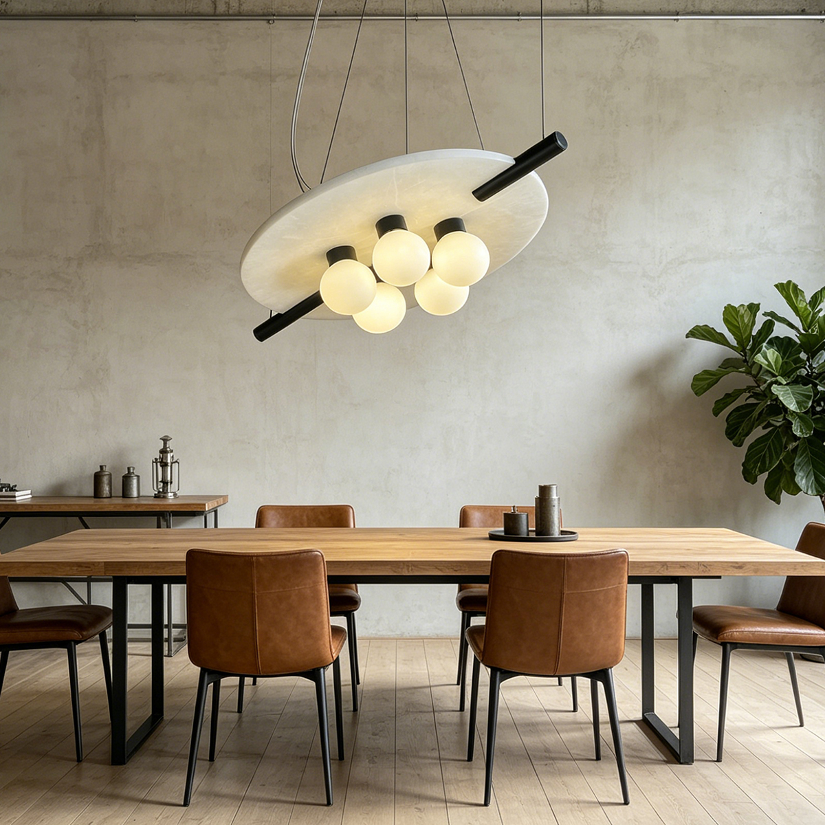 Casailighting Alabaster & Black Brass Multi-Globe Pendant Light