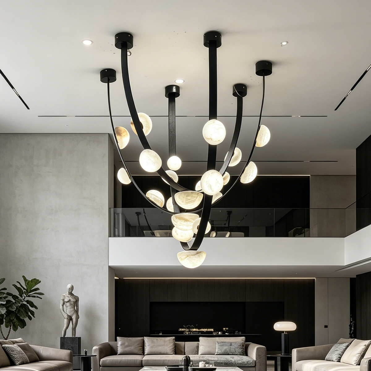 Casailighting Alabaster Droplet Leather Strap Chandelier
