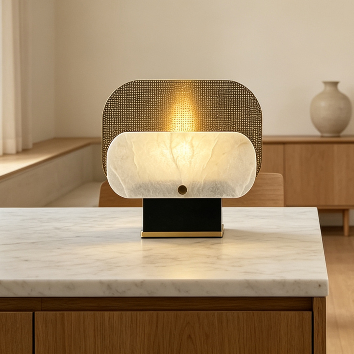 Casailighting Altai Alabaster Table Lamp | Black & Brass Organic Statement