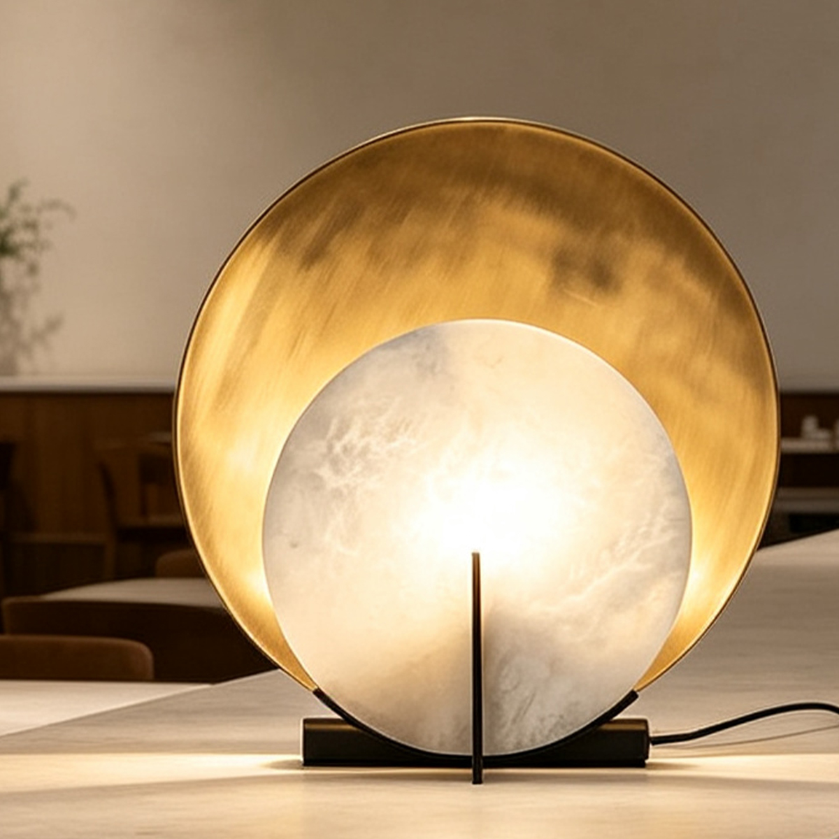 Casailighting Orbital Alabaster Table Lamp | Black & Brass Organic Sculpture