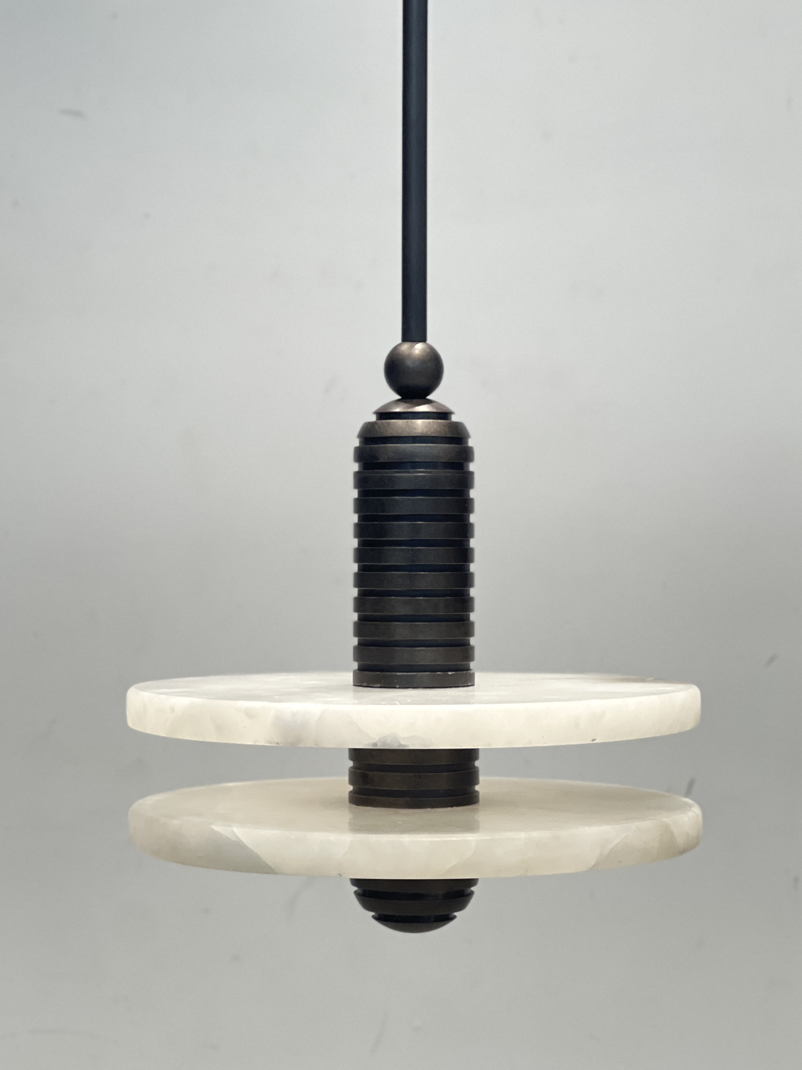 CASA Lighting Double Disc Alabaster & Blackened Brass Pendant Light