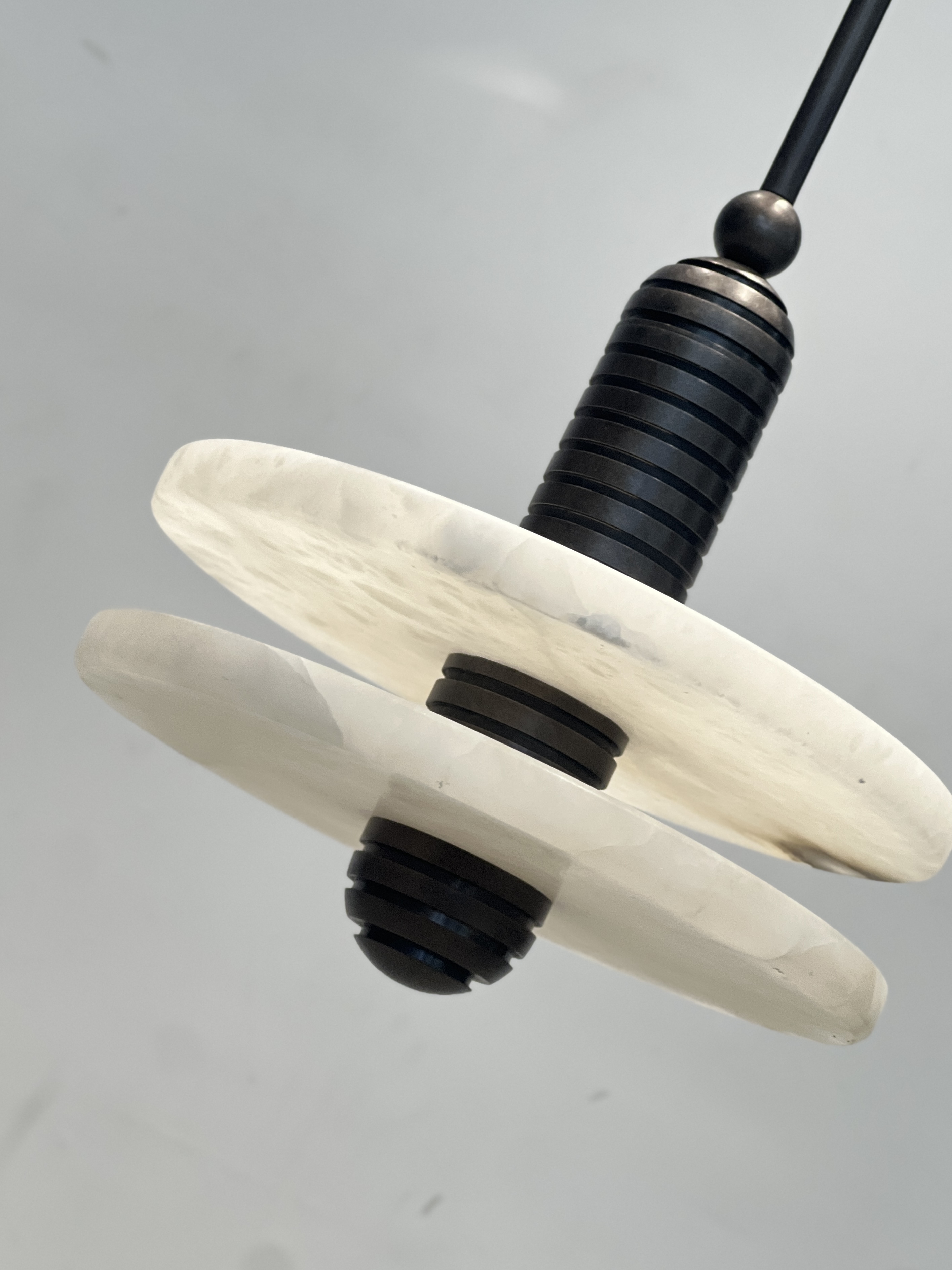 CASA Lighting Double Disc Alabaster & Blackened Brass Pendant Light