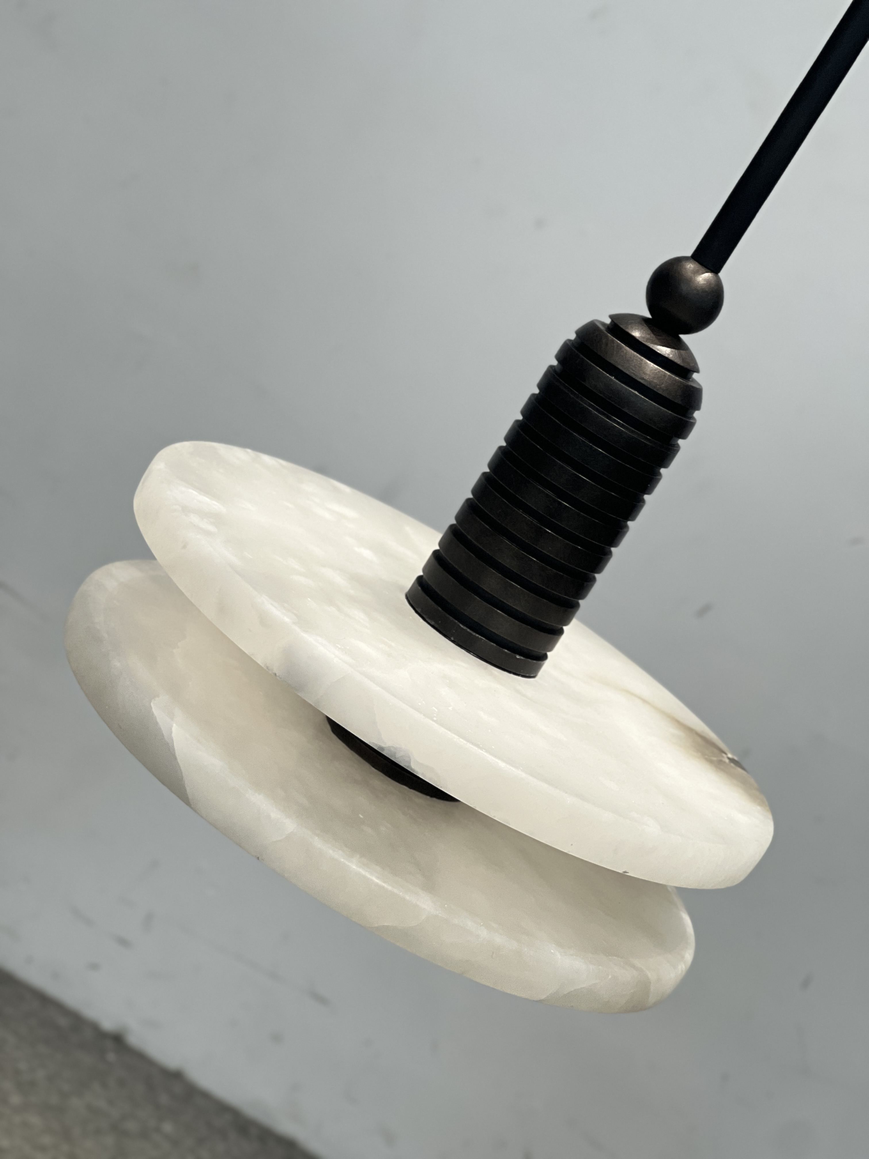 CASA Lighting Double Disc Alabaster & Blackened Brass Pendant Light