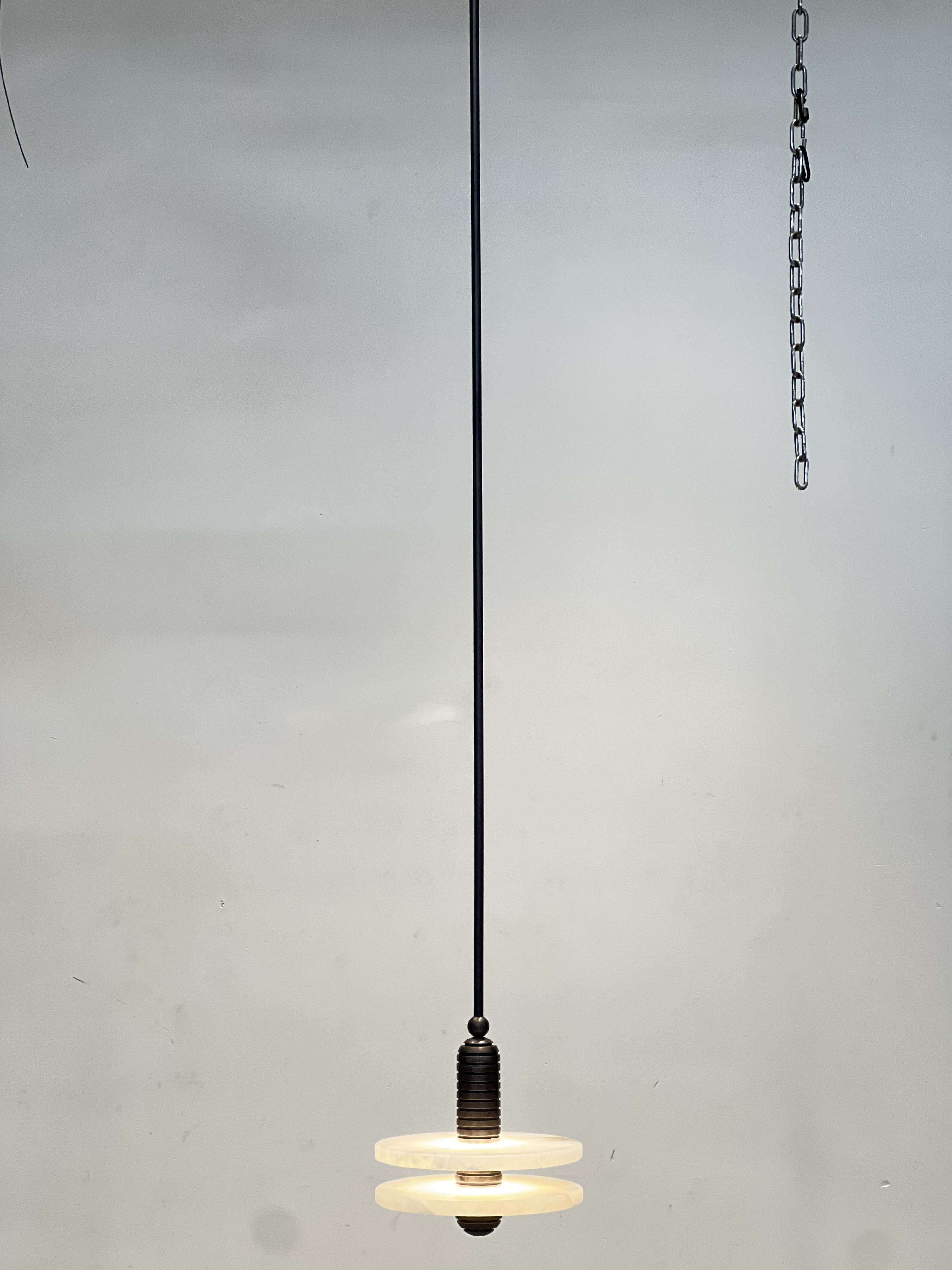 CASA Lighting Double Disc Alabaster & Blackened Brass Pendant Light