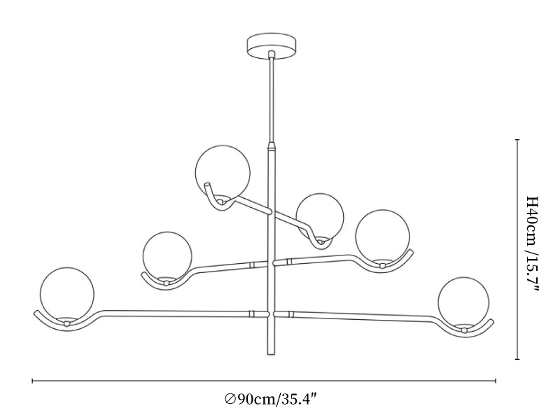 Doris Alabaster Chandelier — 6-head size diagram