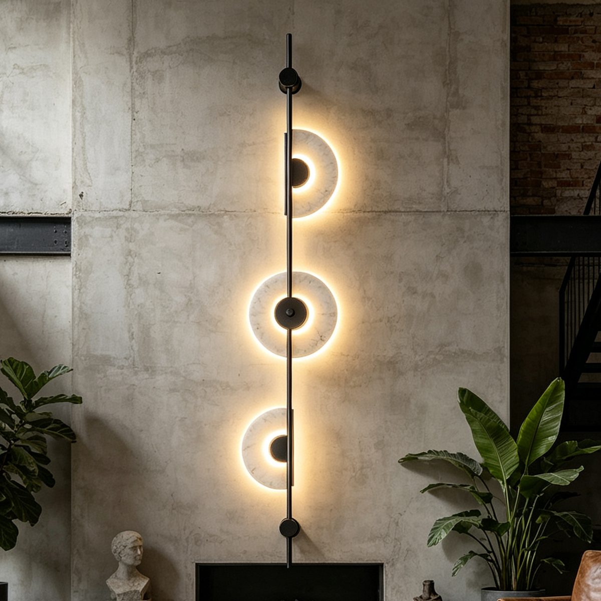 Casailighting Vertical Alabaster Wall Sconce | Black Metal & Natural Stone