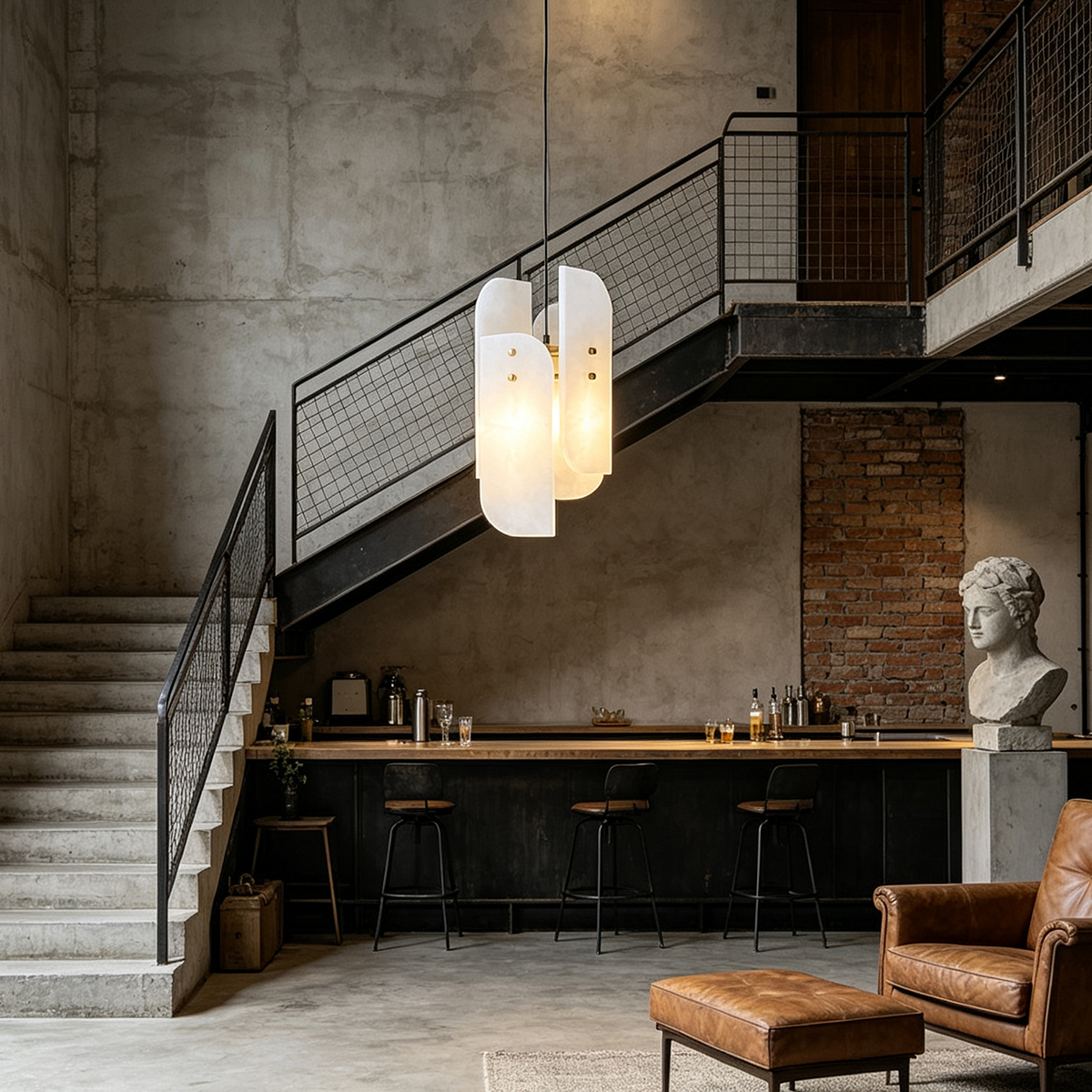 Casailighting “Layered Veil” Alabaster & Brass Pendant Light