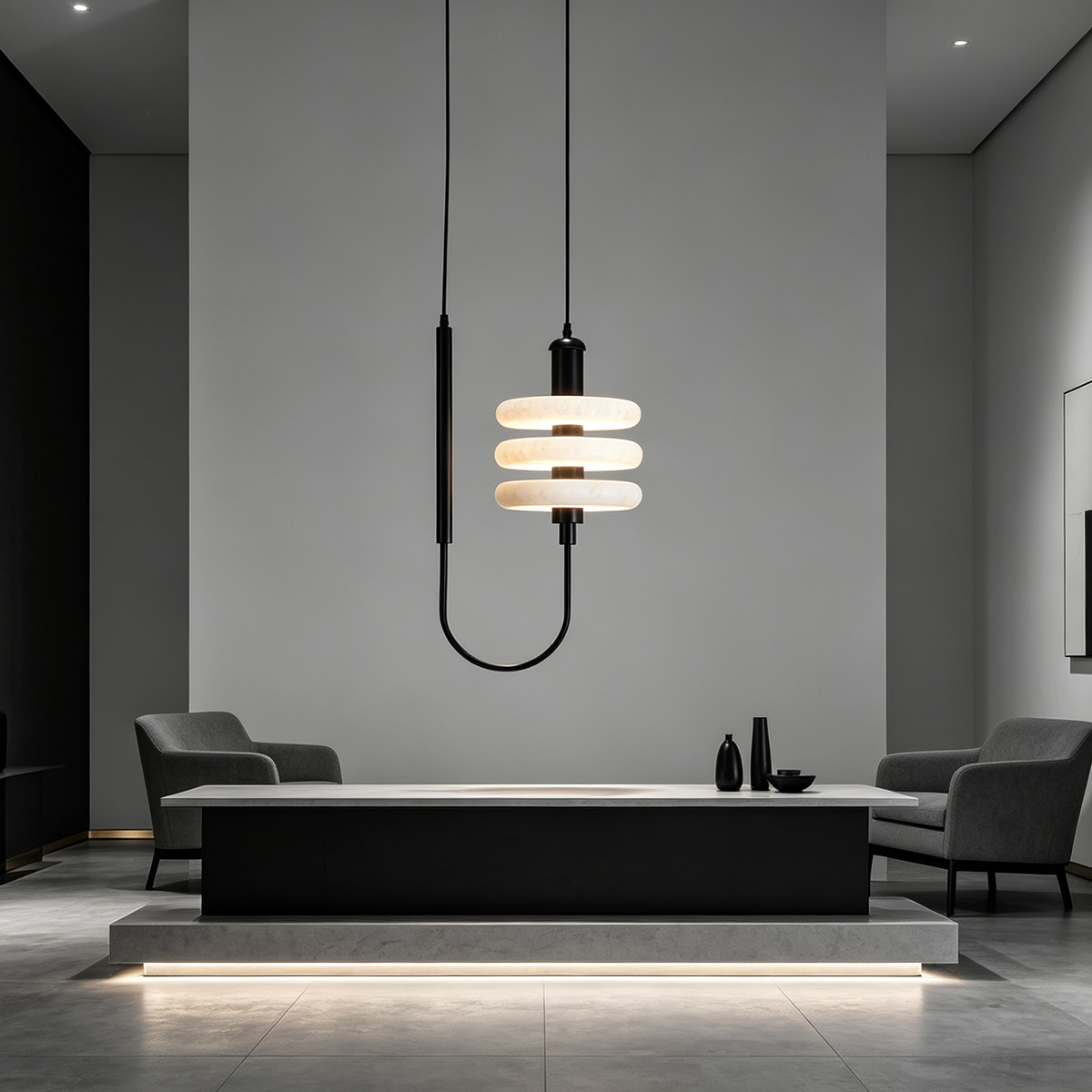 Casailighting Stacked Disc Alabaster & Black Brass Pendant Light